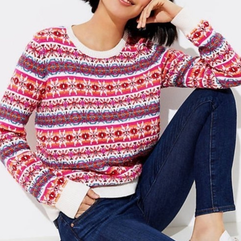 LOFT‎ Women's Multicolored Fair Isle Wool Blend Sweater Size Large